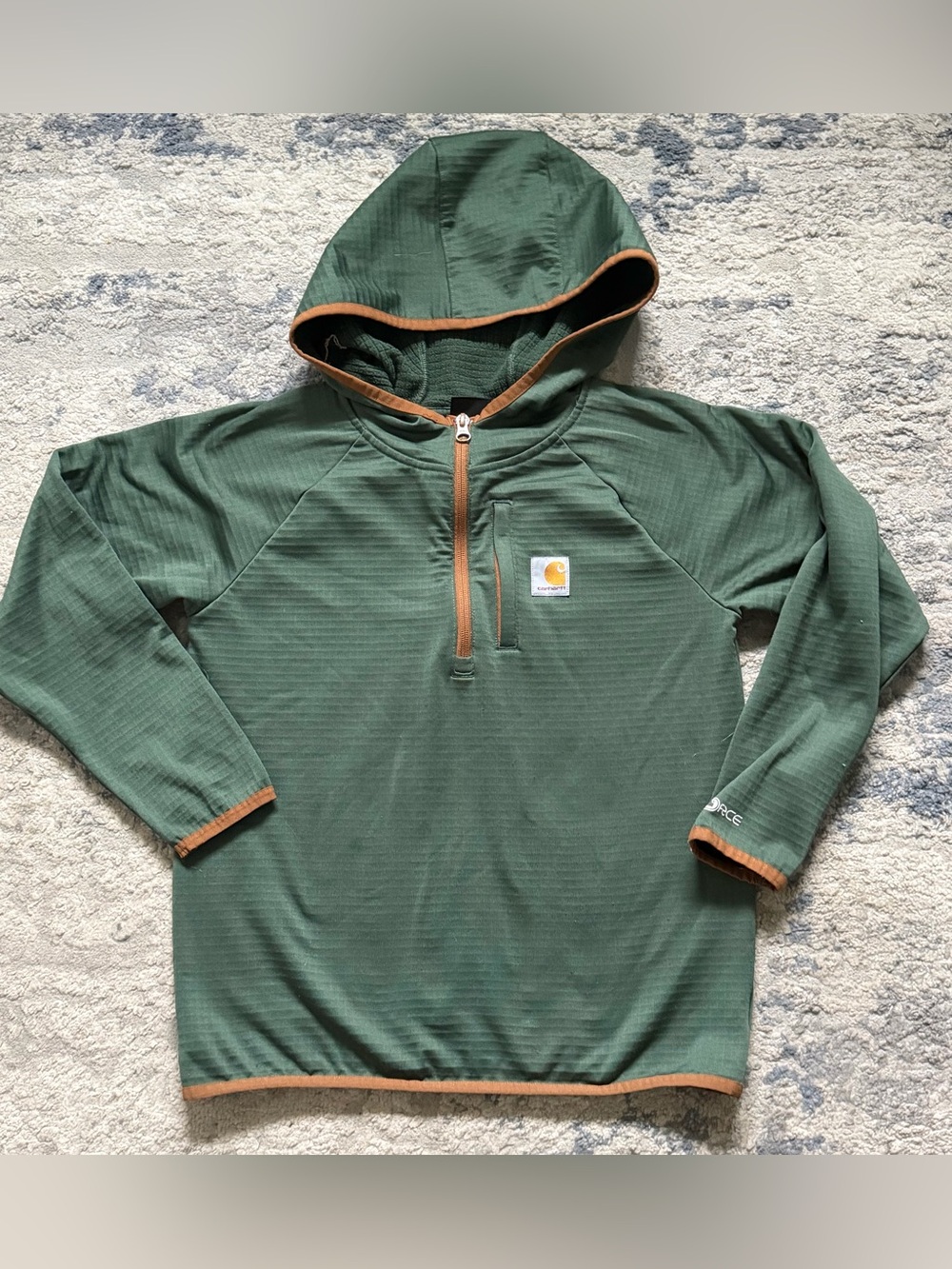 Carhartt Force Boys M 10-12 Green Quarter-Zip Hooded Pullover